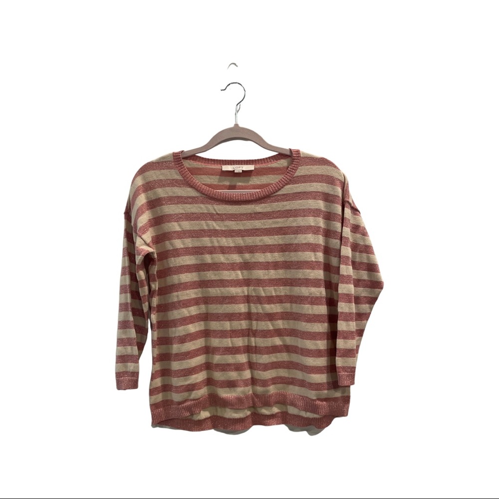 Loft sparkly pink and white striped top